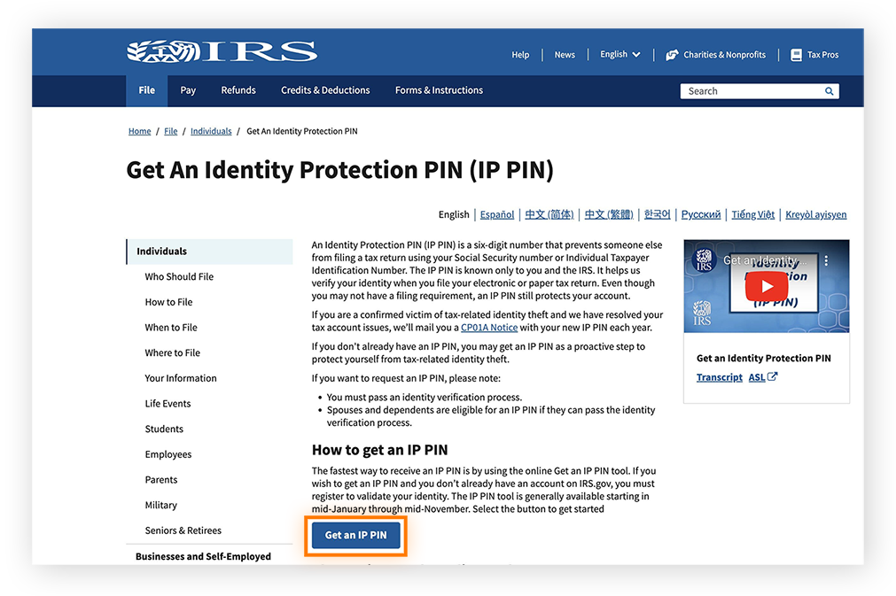 IRS Login PIN